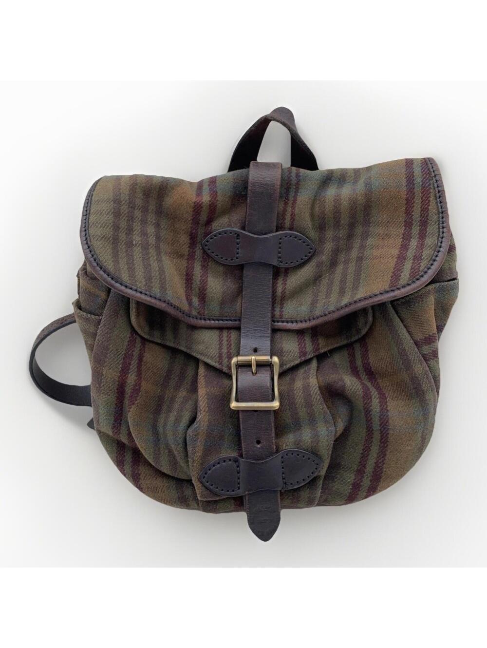 RARE Filson Wool Small Field Bag Brown Green Buffalo Plaid Made In USA Crossbody